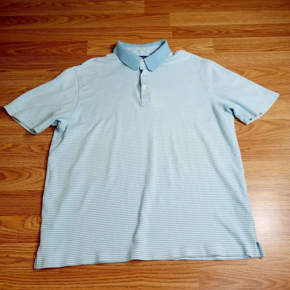 Alan Flusser Shirt Mens Sz L Polo Pima Cotton Soft Striped Short Sleeve - Picture 2 of 10